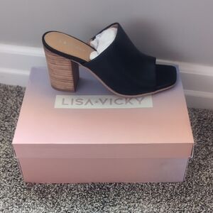 Lisa Vicky Black Women's Block Heel Mules